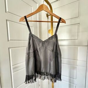 Romantic Fairycore‎ Vintage Baby Doll Cami Silky Top Sequins Pleated Organza S M